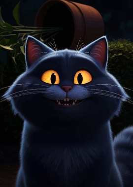 Cartoon Cat with Yellow Eyes