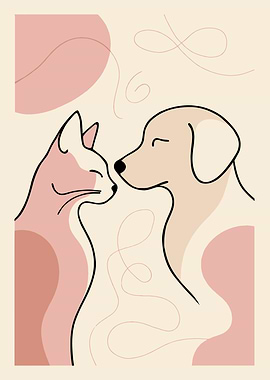 Minimalist Cat and Dog Illustration