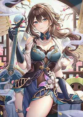 Anime Girl with Stringed Instrument