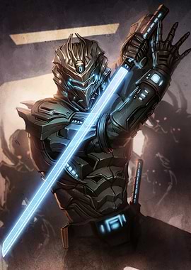 Futuristic Warrior with Glowing Sword