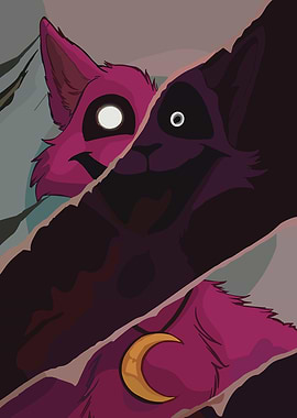 Creepy Cartoon Fox with Moon Pendant