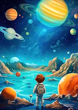 Boy Gazing Planets Space