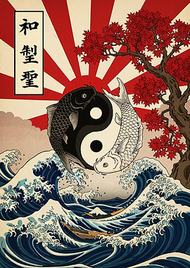Yin Yang Koi Fish Japanese Art