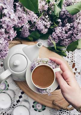 Coffee with Lilacs and Teapot Still Life