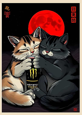 Cats Hugging Monster Energy Drink