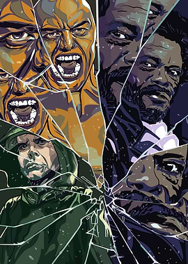 Movie characters through broken glass