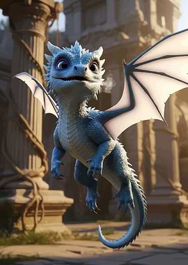 Cute Blue Dragon Ancient Ruins