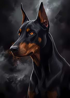 Doberman Portrait with Glowing Eyes