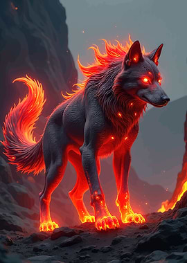 Fiery Wolf Dark Landscape