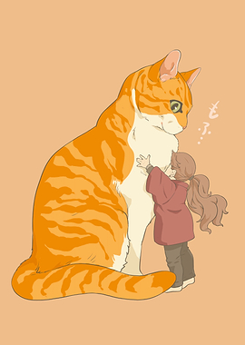 Girl Hugging Giant Orange Tabby Cat