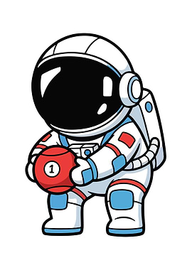 Cartoon Astronaut Holding a Numbered Ball