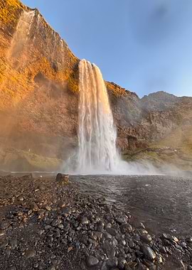 seljalandsfoss Waterfall Landscape at Golden Hour