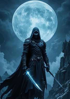 Hooded Warrior Swords Moonlight