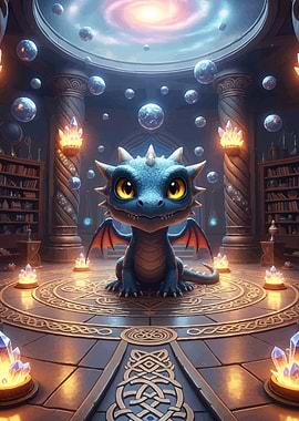 Cute Dragon Magical Library