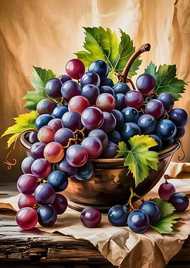 Still Life Grapes in Bowl
