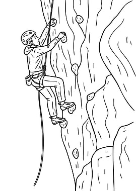 Climber on Rock Wall Line Art