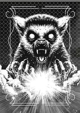 Monochrome Lamur with Glowing Eyes Artwork