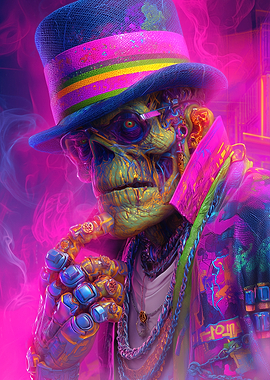 Cyberpunk Skeleton with Hat and Jewelry