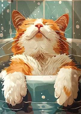 Relaxing Cat in Bathtub Illustration