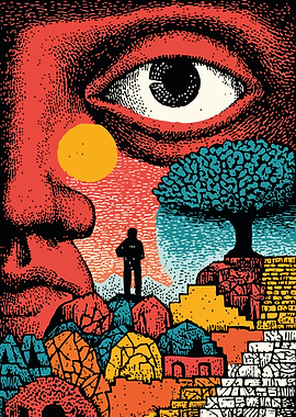 Surreal Landscape with Face and Figure