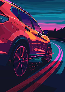 Red SUV on a winding road