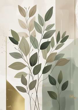 Abstract Botanical Art with Green Leaves