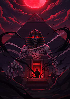 Mummy, Pyramid, and Red Moon Illustration