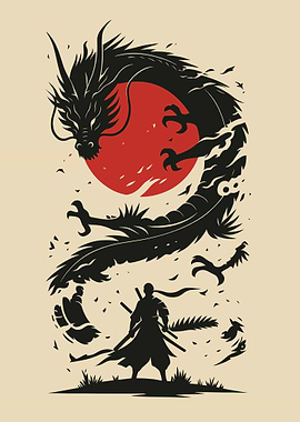 Dragon and Warrior Silhouette Art
