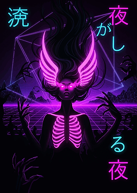 Neon Cyberpunk Woman with Wings