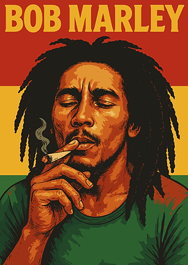 Bob Marley Portrait with Rasta Colors