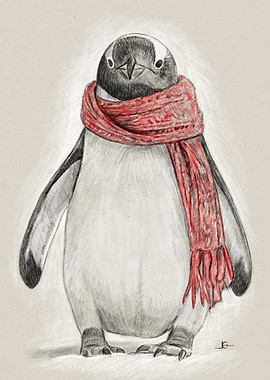 Penguin with Red Scarf Illustration