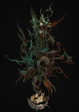 Abstract Figure with Crown on Black Background