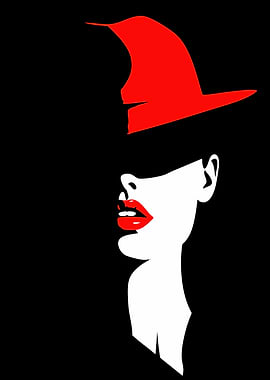 Woman in Red Hat Minimalist Art