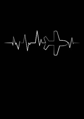 Airplane Heartbeat Line Art on Black