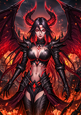 Fiery Demon Woman with Wings