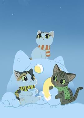 Cats Building a Snowman