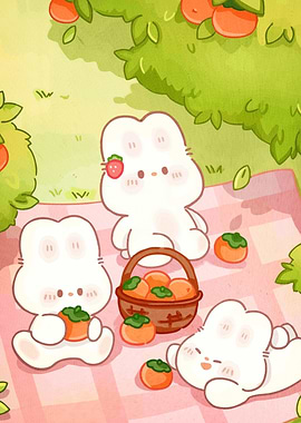 Cute Bunnies Picnic Persimmons