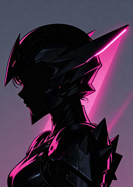 Cyberpunk Warrior Silhouette with Pink Highlights