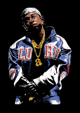 Rapper in Blue and White Jacket Line Art