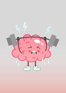 Brain lifting weights cartoon illustration