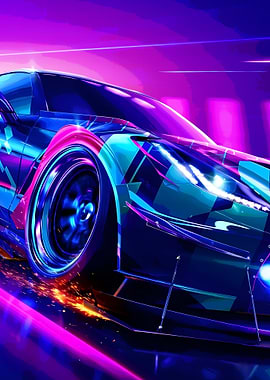 Cyberpunk Car in Neon Lights