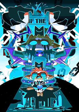 Abstract Cartoon Characters in Blue Tones