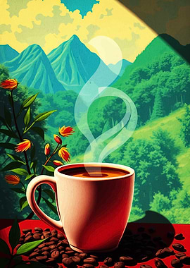 Coffee Cup with Mountain View