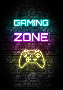 Gaming Zone Neon Sign on Brick