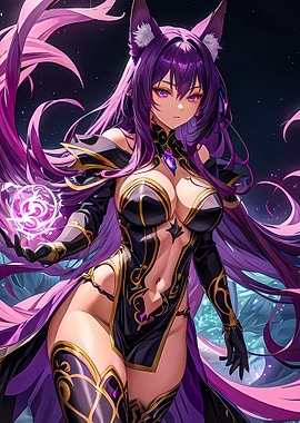 Anime Catgirl Mage with Magic Orb