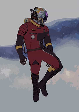 Astronaut in Red Suit Digital Art