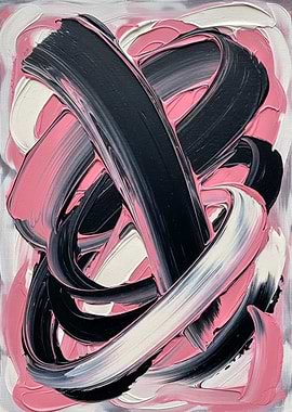 Abstract Pink, Black, and White Painting