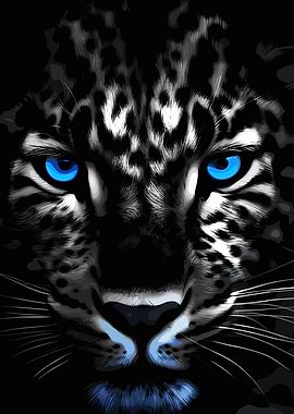 Black Leopard with Blue Eyes Portrait