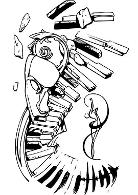 Abstract Piano Keys and Mask Illustration