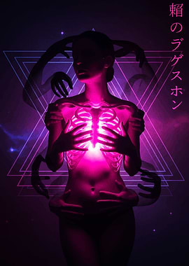 Neon Woman with Ribcage Light